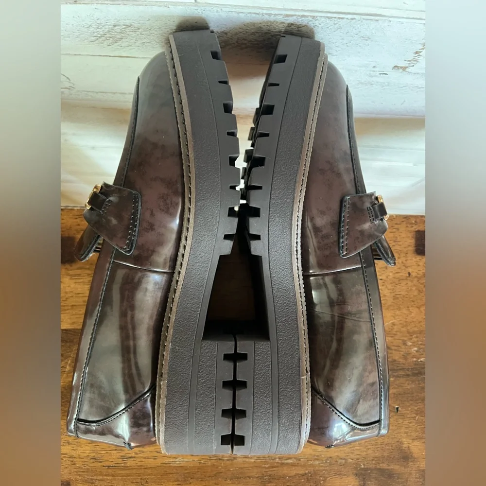 Sam Edelman Brown Patent Leather Lug Sole Loafers - Picture 4 of 17